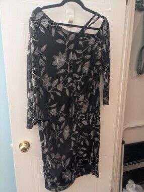 Addition Elle Black Floral Long-Sleeve Off Shoulder Bodycon Mesh Dress